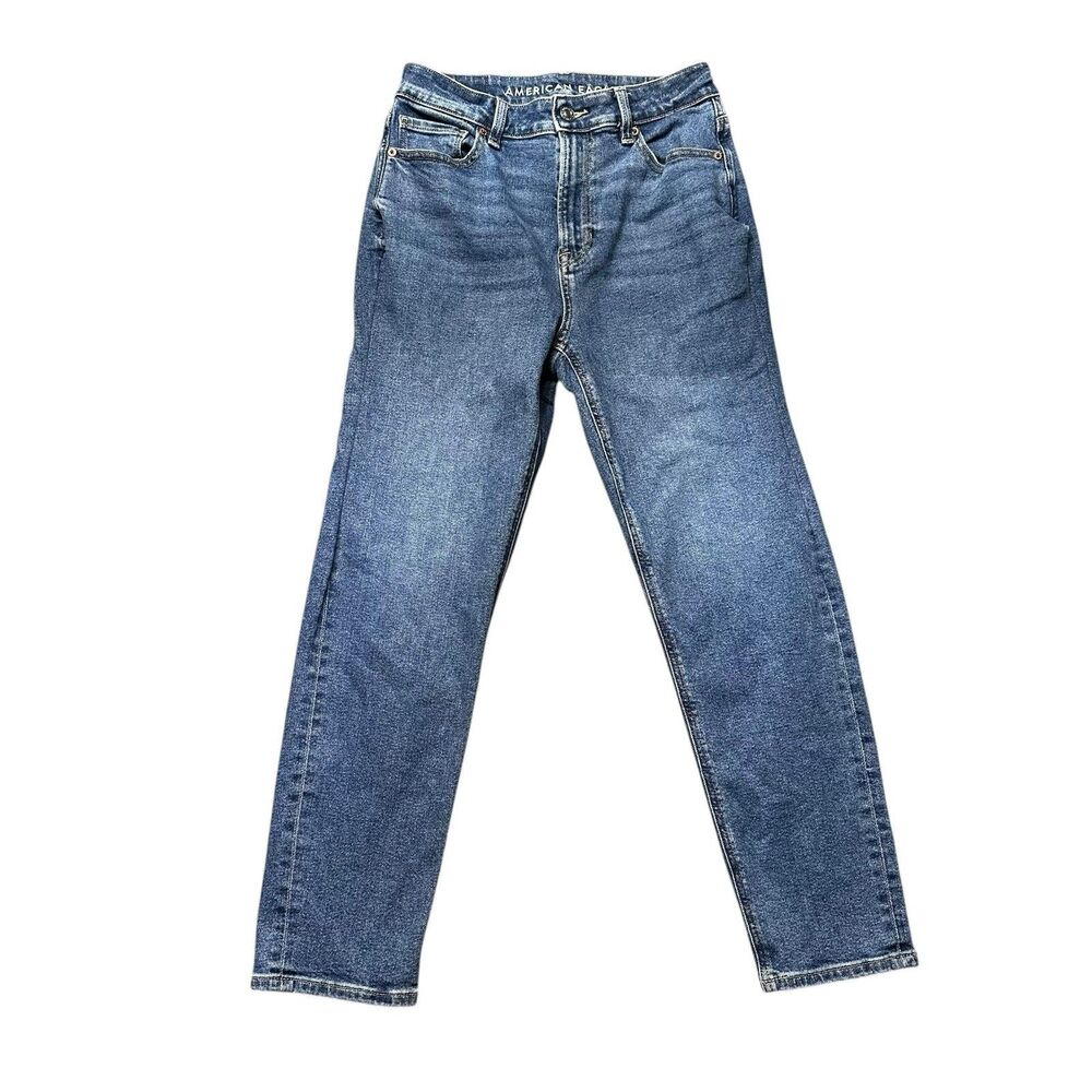 American Eagle Womens 2 Short Mom Jeans Blue High Rise Relaxed Stretch EUC